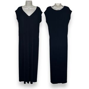 Ann Taylor Black Maxi Dress Smocked Shoulder Elastic Waist Stretchy Women Large